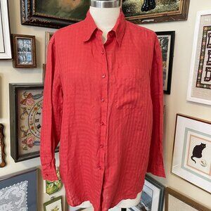 Liz Claiborne Lizsport Womens Red Button-Up Long Sleeve Shirt L
